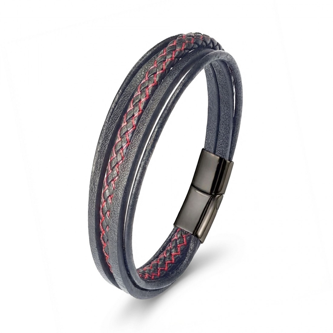 Kırmızı Siyah Çoklu Deri Bileklik