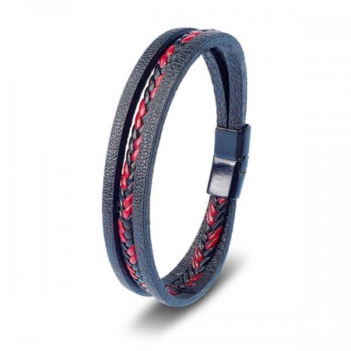 Kırmızı Siyah Saç Örgü Ve Çelik Bileklik
