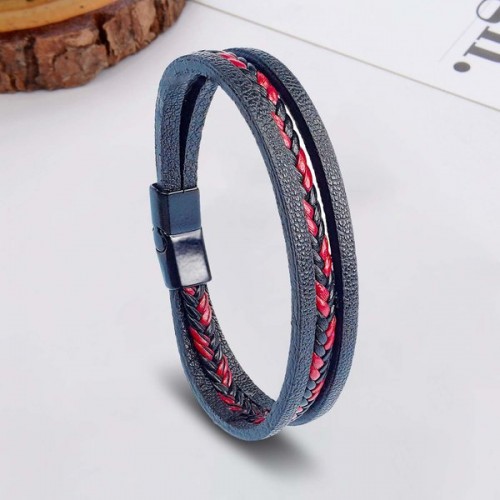 Kırmızı Siyah Saç Örgü Ve Çelik Bileklik