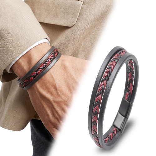 Kırmızı Siyah Saç Örgülü Çoklu Bileklik