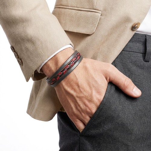 Kırmızı Siyah Saç Örgülü Çoklu Bileklik