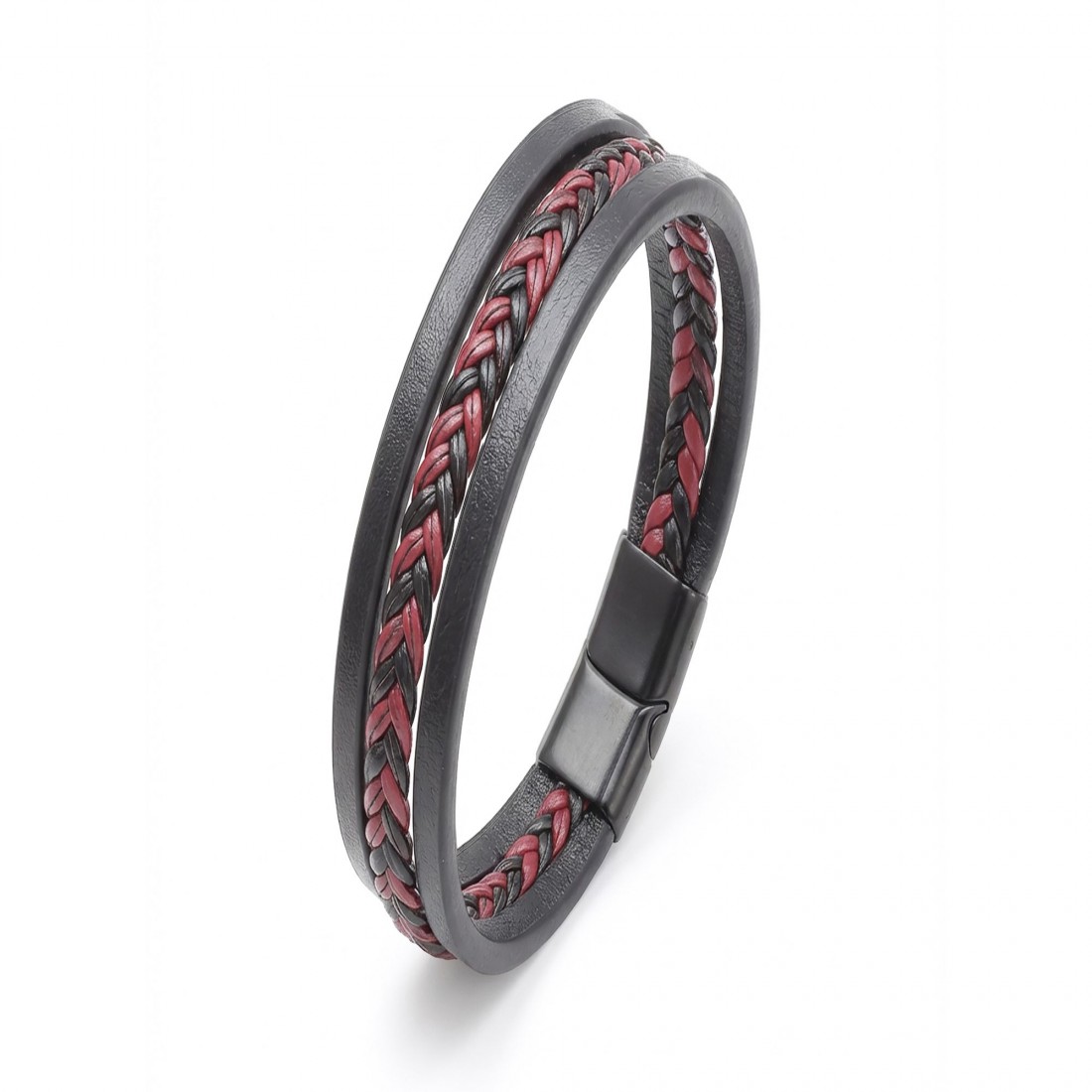 Kırmızı Siyah Saç Örgü Ve Çelik Bileklik