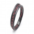 Kırmızı Siyah Saç Örgü Ve Çelik Bileklik