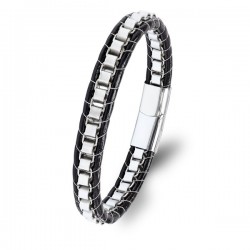 Köşeli Arnavut Deri Örgülü Çelik Bileklik