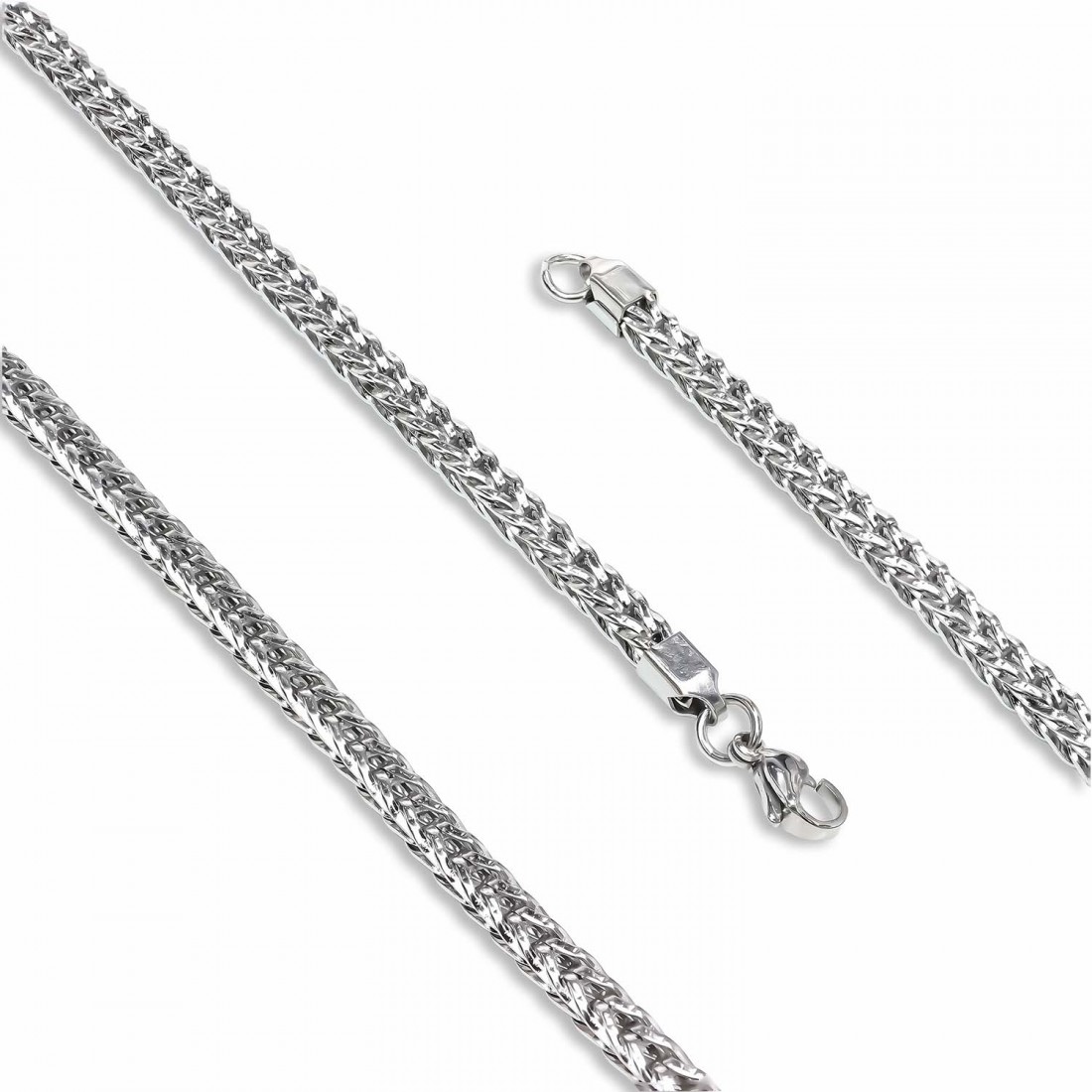 Köşeli Kral Bakla Örgülü Çelik Kolye 4Mm