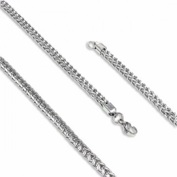 Köşeli Kral Bakla Örgülü Çelik Kolye 4mm