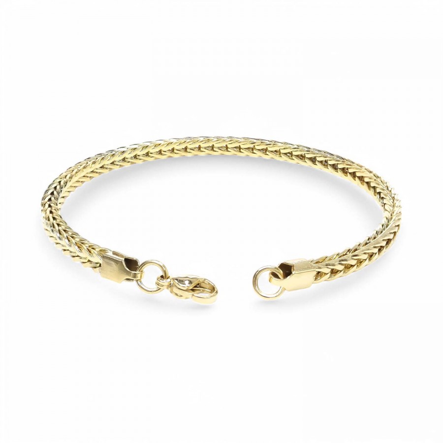 Köşeli Kral Bakla Örgülü Sarı Çelik Zincir Bileklik 4Mm