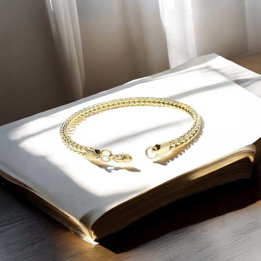 Köşeli Kral Bakla Örgülü Sarı Çelik Zincir Bileklik 4Mm