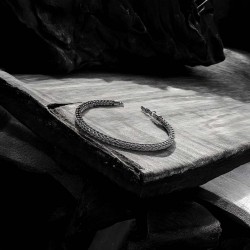 Köşeli Kral Bakla Örgülü Siyah Çelik Zincir Bileklik 4Mm