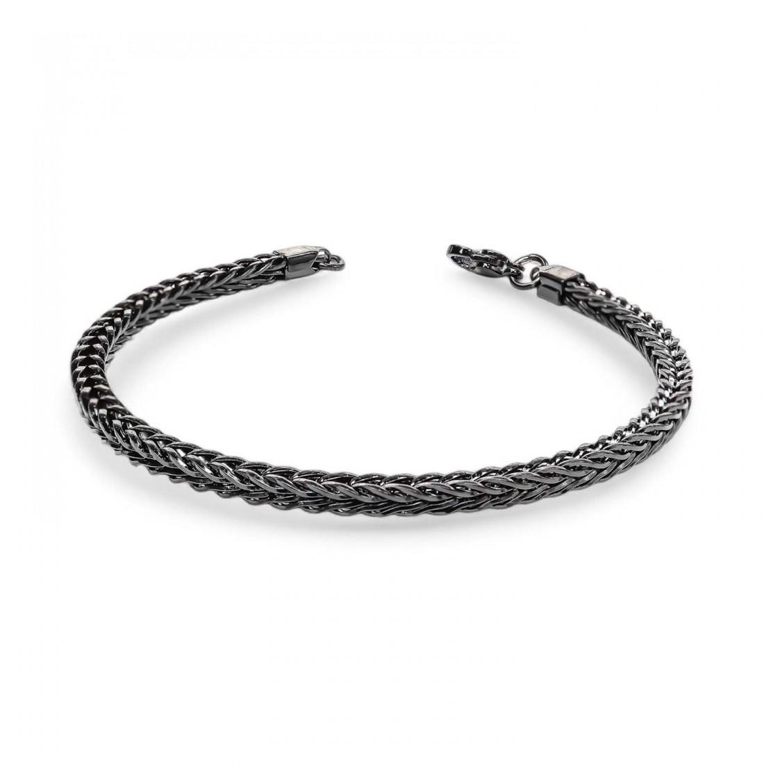 Köşeli Kral Bakla Örgülü Siyah Çelik Zincir Bileklik 4Mm