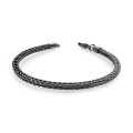 Köşeli Kral Bakla Örgülü Siyah Çelik Zincir Bileklik 4Mm