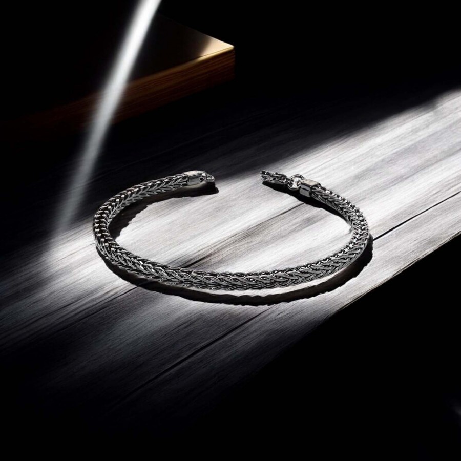 Köşeli Kral Bakla Örgülü Siyah Çelik Zincir Bileklik 4Mm