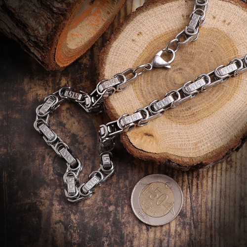 Kral Çelik Kolye Vrsc Desenli