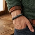 Kral Model Çelik Zincirli Çoklu Deri Erkek Bileklik – Çelik Kilitli