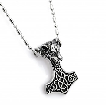 Kurt Başı Mjolnir Çelik Kolye Ucu