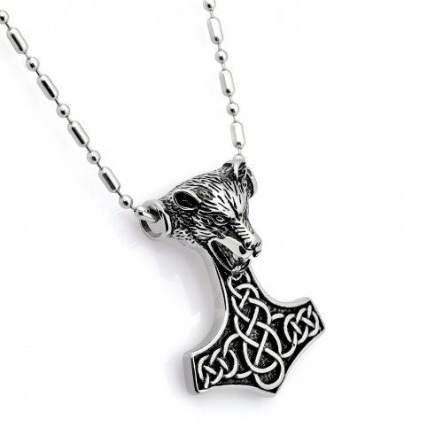 Kurt Başı Mjolnir Çelik Kolye Ucu