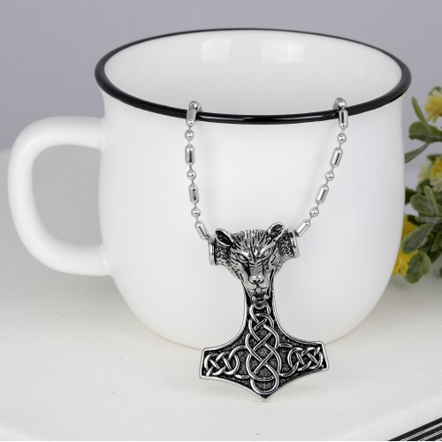 Kurt Başı Mjolnir Çelik Kolye Ucu