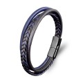 Lacivert Siyah Deri Erkek Bileklik – Titanyum Çelik Manyetik Kilitli