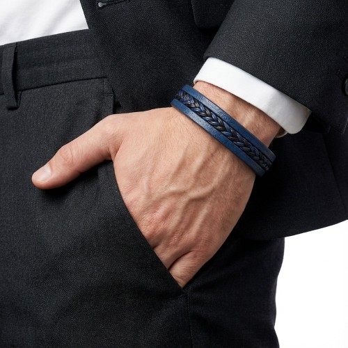 Lacivert Siyah Saç Örgülü Çoklu Bileklik