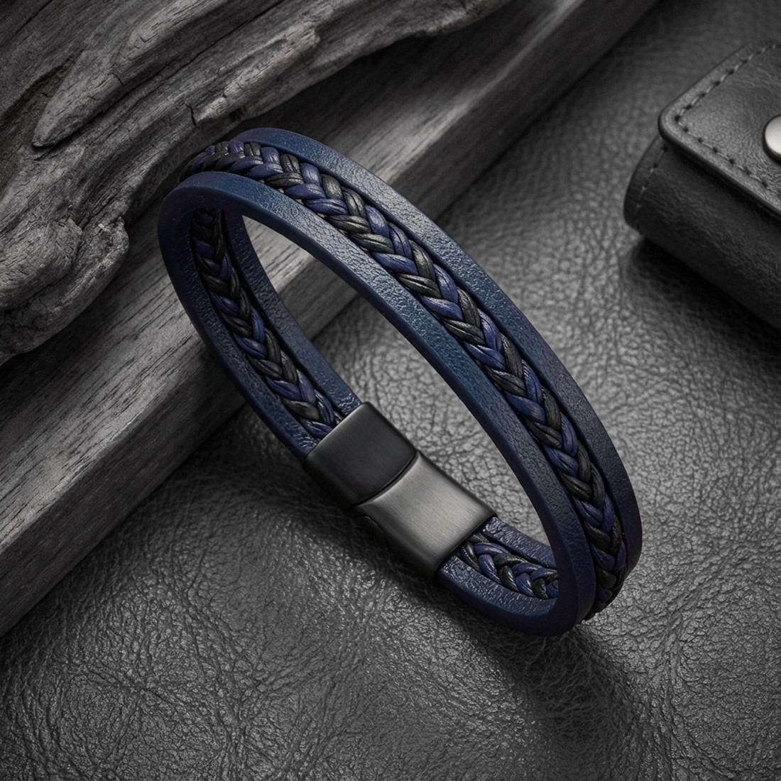 Lacivert Siyah Saç Örgülü Çoklu Bileklik