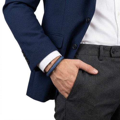 Lacivert & Siyah Saç Örgülü Deri Ve Çelik Bileklik