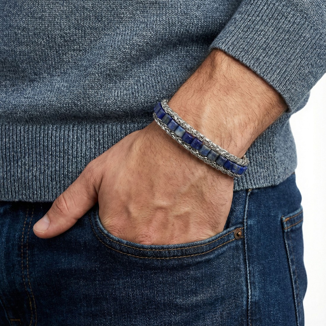 Men's Natural Stone Steel Bracelet 14042