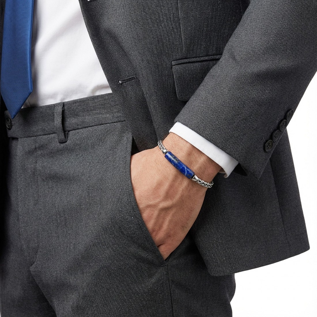 Lapis Doğal Taşlı Ve Ayarlanabilir Çelik Zincir Bileklik