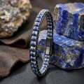 Lapis doğal taşlı çift sıra orijinal deri ve 316L çelik toptan erkek bileklik