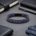 Lapis doğal taşlı çift sıra orijinal deri ve 316L çelik toptan erkek bileklik