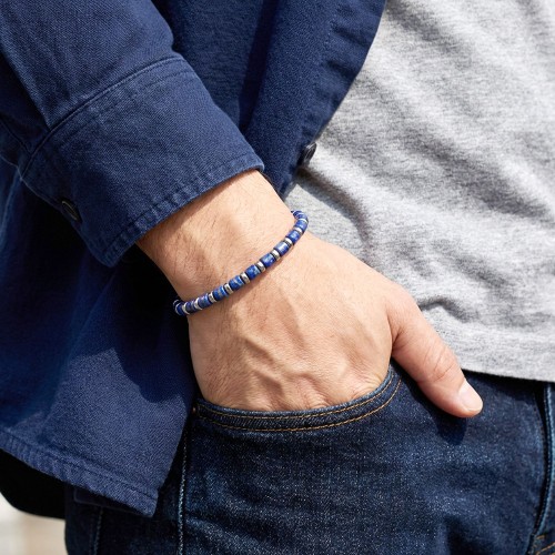 Lapis Lazuli Taşlı Erkek Bileklik – Ayarlanabilir Çelik Papağan Kilit