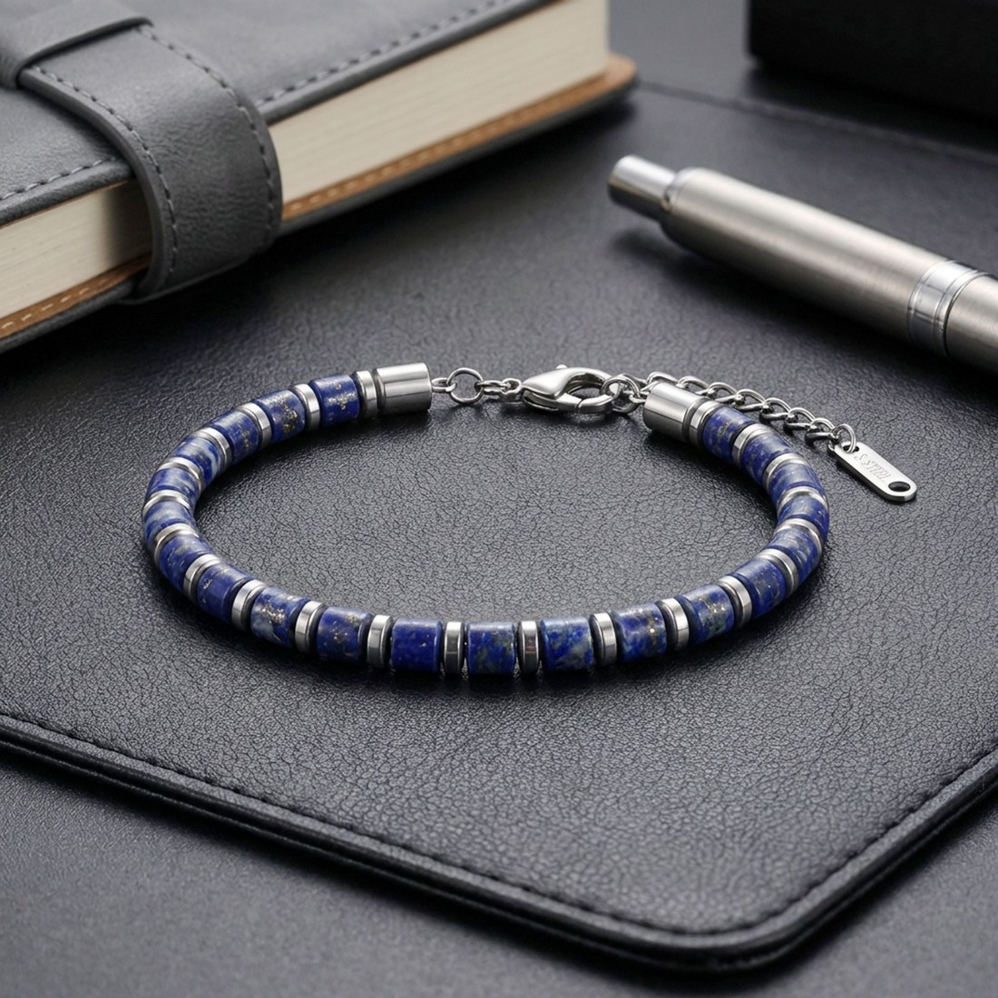 Lapis Lazuli Taşlı Erkek Bileklik – Ayarlanabilir Çelik Papağan Kilit