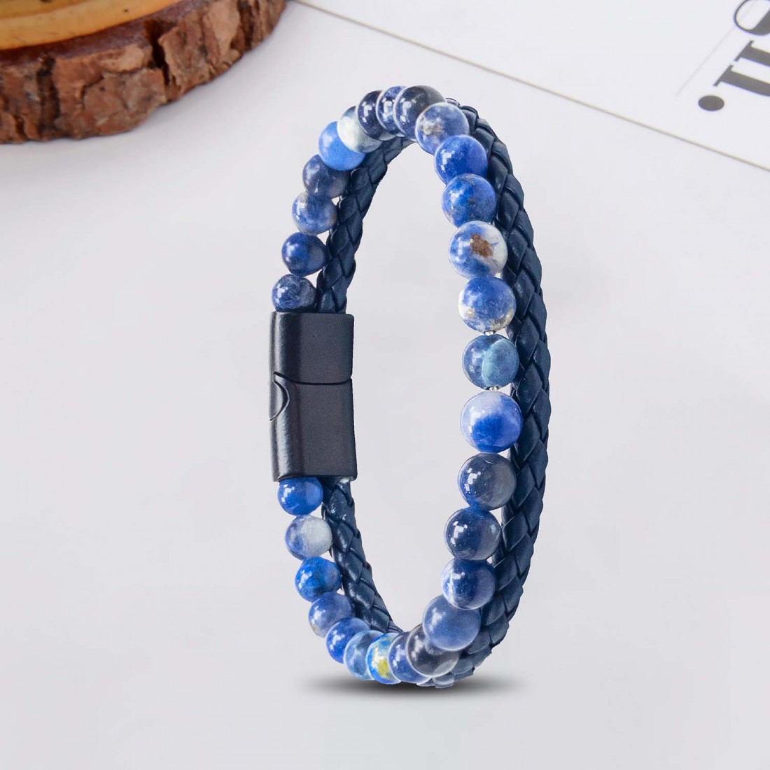Lapis Taşlı Doğaltaş Ve Deri Bileklik
