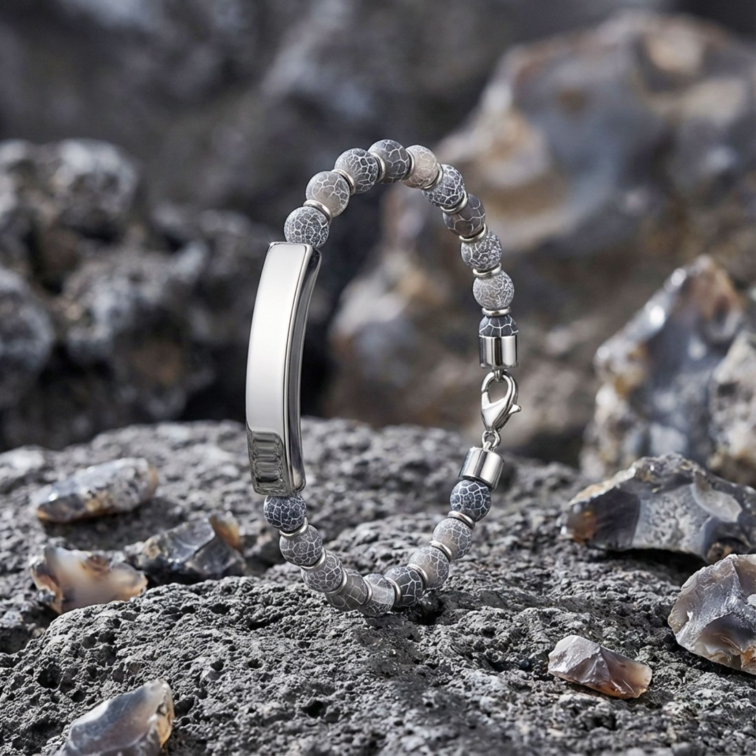 Men's Natural Stone Steel Bracelet 14143