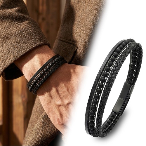 Mat Oniks Doğaltaş Ve Deri Bileklik