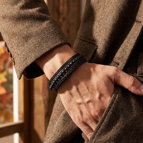 Mat Oniks Doğaltaş Ve Deri Bileklik