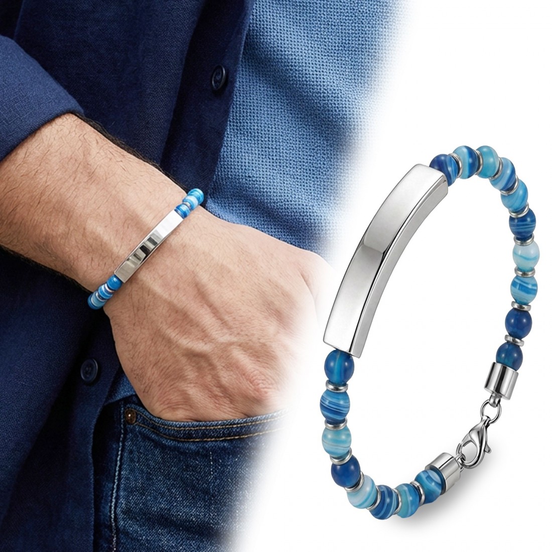 Men's Natural Stone Steel Bracelet 14205