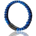 Mavi Akik Doğaltaş Deri Erkek Bileklik