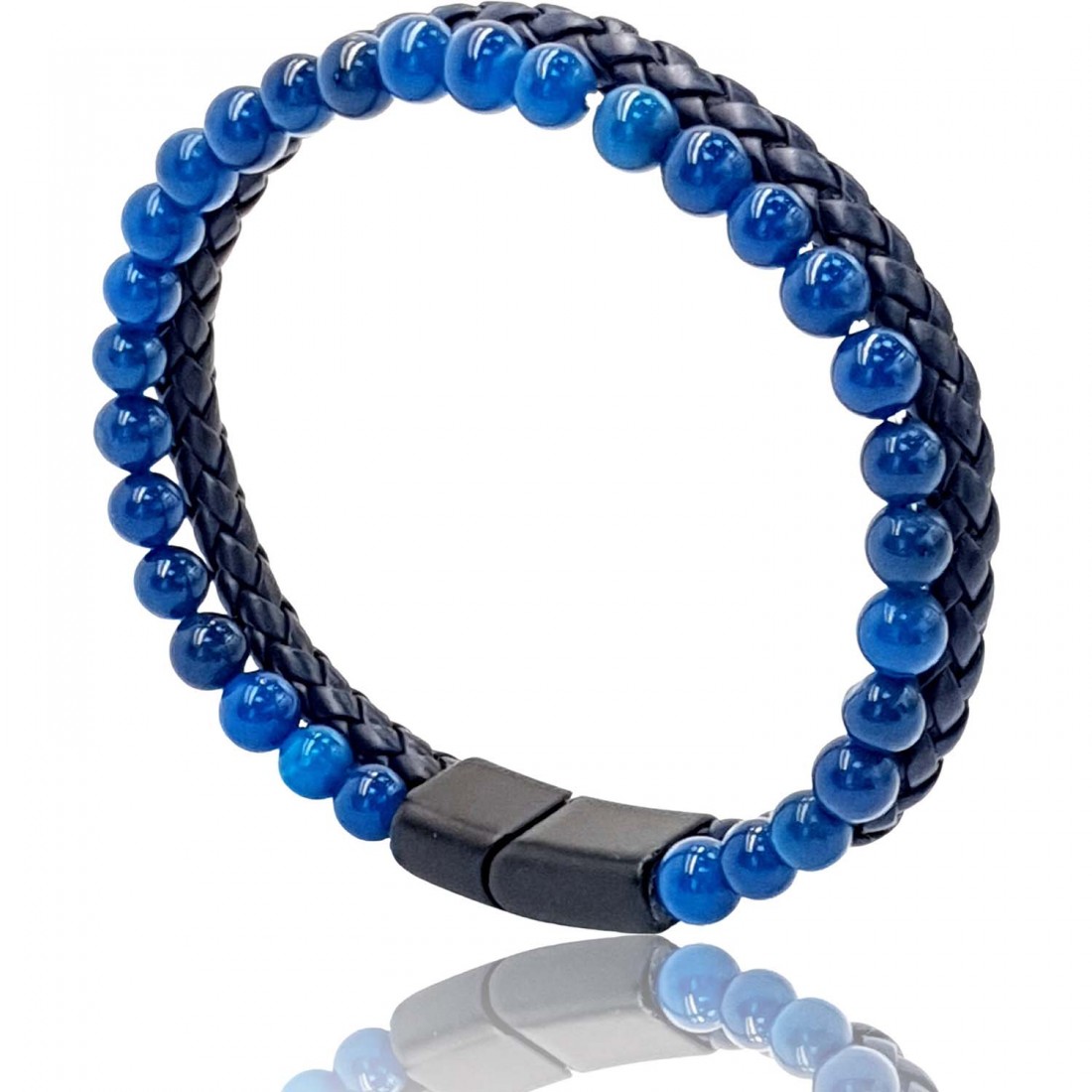 Mavi Akik Doğaltaş Deri Erkek Bileklik