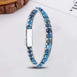 Mavi Akik Doğaltaş Ve Çelik Halat Bileklik