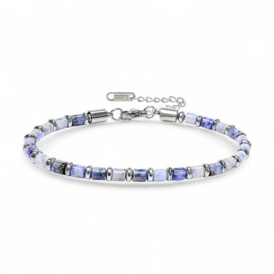 Mavi Aventurin & Silver Hematit Taşlı Ayarlanabilir Çelik Zincir Erkek Bileklik