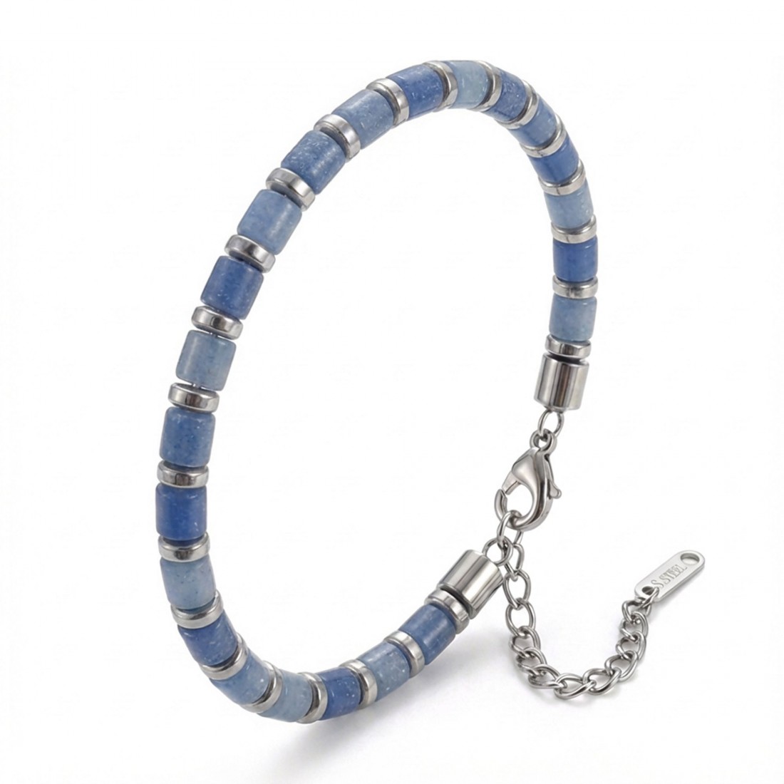 Mavi Aventurin & Silver Hematit Taşlı Ayarlanabilir Çelik Zincir Erkek Bileklik