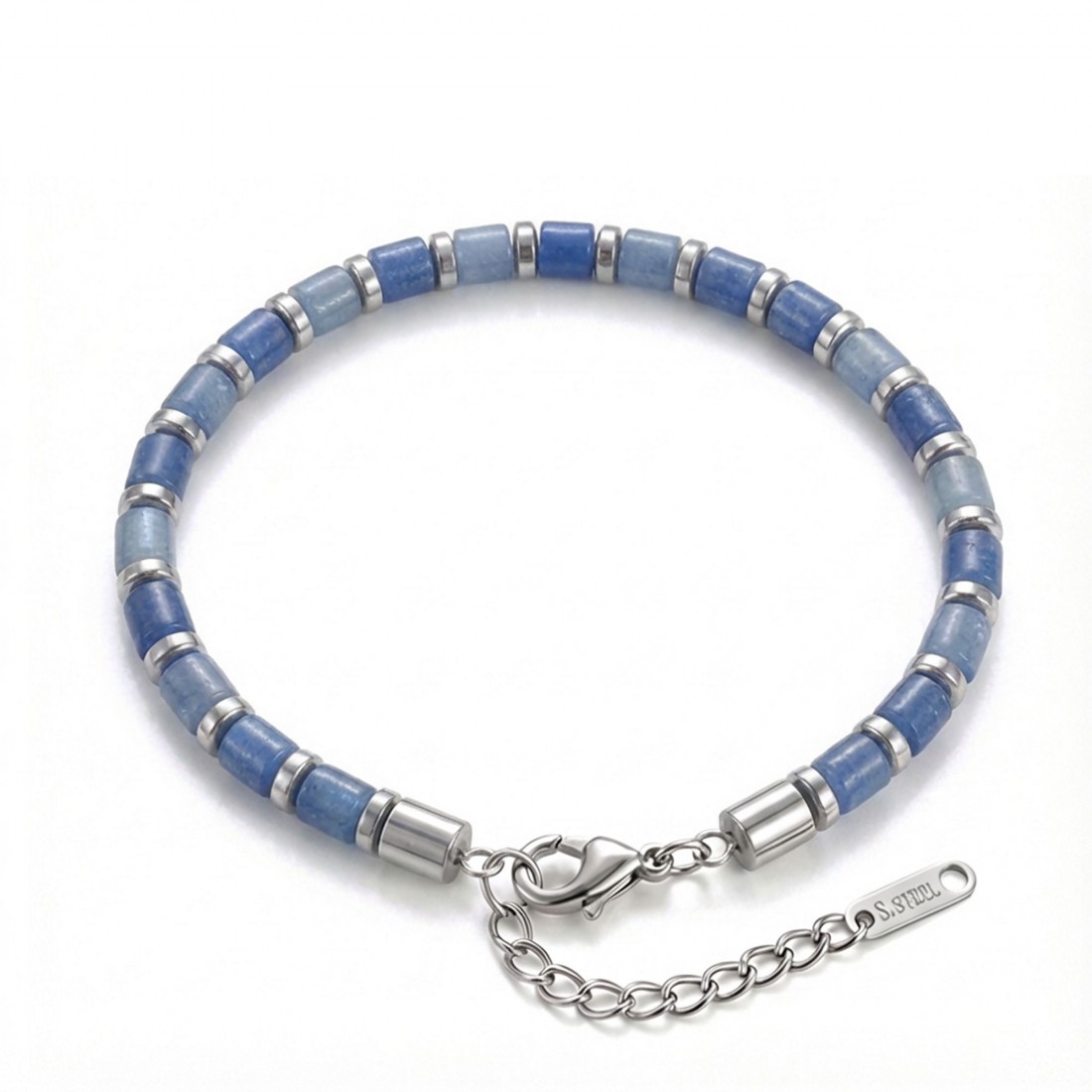 Mavi Aventurin & Silver Hematit Taşlı Ayarlanabilir Çelik Zincir Erkek Bileklik