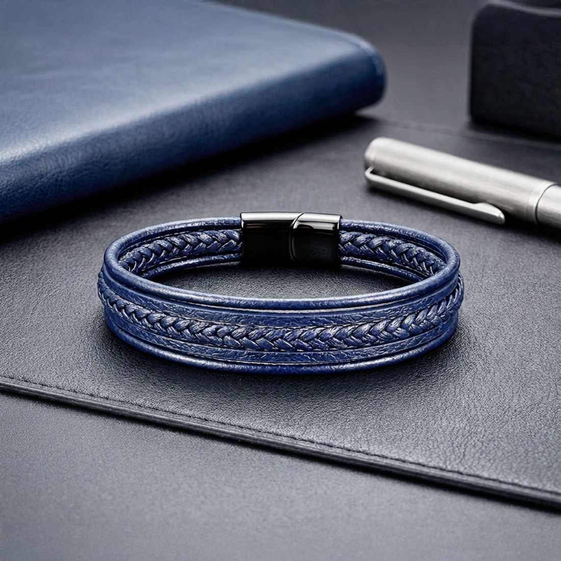 Mavi Çoklu Deri Bileklik