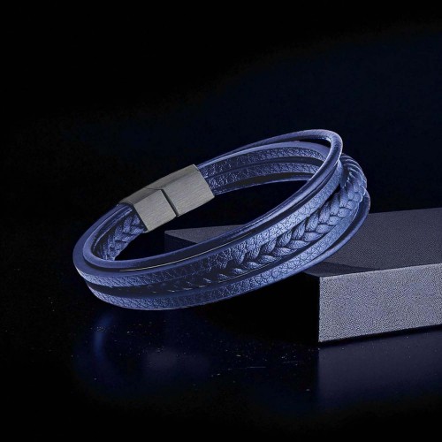 Mavi Çoklu Deri Bileklik