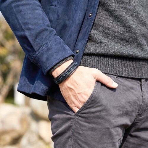 Mavi Hematit Ve Çoklu Deri Bileklik