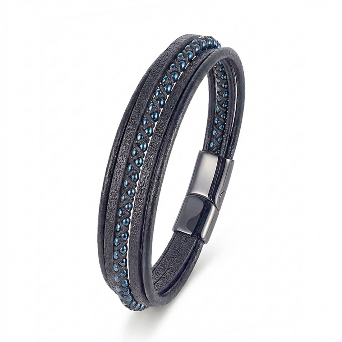 Mavi Hematit Ve Çoklu Deri Bileklik