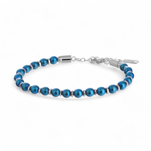 Mavi Küre Hematit Doğal Taşlı Ayarlanabilir Çelik Zincir Bileklik