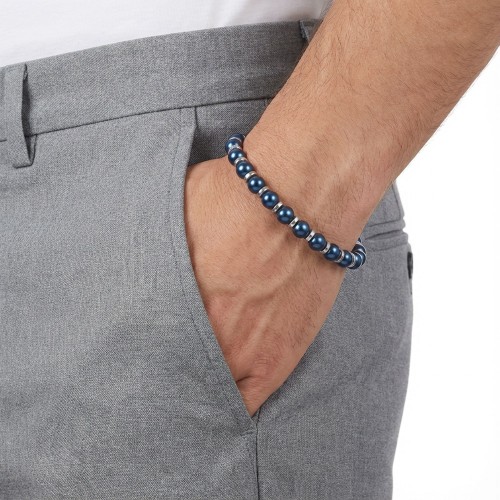 Mavi Küre Hematit Doğal Taşlı Ayarlanabilir Çelik Zincir Bileklik