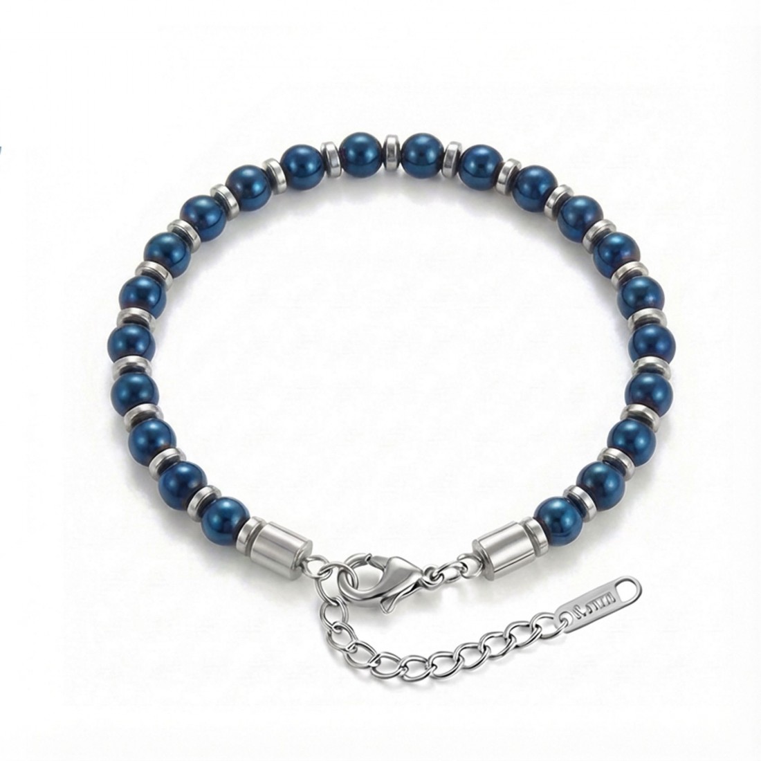 Mavi Küre Hematit Doğal Taşlı Ayaranabilir Çelik Zincir Bileklik