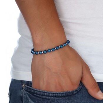 Mavi Küre Hematit Doğal Taşlı Ayarlanabilir Çelik Zincir Bileklik